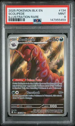 2025 Pokemon BLK EN-Black Bolt Illustration Rare #134 Scolipede PSA 9 - Image 1