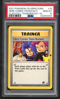 Pokemon Cards - PSA 10 Here Comes Team Rocket! 15/82 - Celebrations 25th GEM MT - Image 1