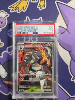 ROCKET'S HOUNDOOM 2025 POKEMON DESTINED #191 ILLUSTRATION RARE PSA 9 Q1345 - Image 1