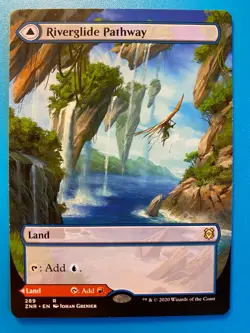 MTG 1x BORDERLESS Riverglade Pathway Lavaglide 289 Zendikar Rising Magic x1 NM - Image 1