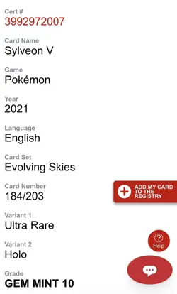 2021 Pokemon Evolving Skies 184/203 Sylveon V CGC 9.5 / 10 gem - Image 2