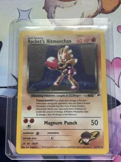 Pokemon TCG Rockets Hitmonchan Holo Rare Card 11/132 Gym Heroes NM Vintage - Image 1