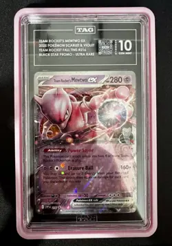 Team Rocket's Mewtwo ex 216 Scarlet & Violet Promo Cards Holo TAG 10 GEM MINT #1 - Image 1