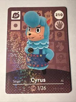 210 Cyrus Amiibo Card 210 Series 3 Animal Crossing Nintendo Switch NA Region - Image 1