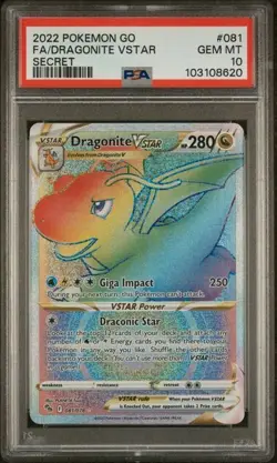 PSA 10 DRAGONITE VSTAR SECRET 081 FULL ART 2022 POKEMON GO - Image 1