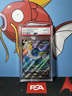 2021 Pokemon SWSH Evolving Skies Vaporeon v Full Art 172/203 PSA 10 Gem MT - Image 1