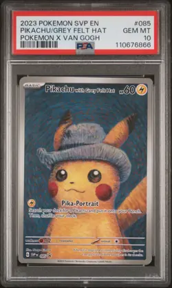 2023 POKEMON SVP EN PIKACHU GREY FELT HAT VAN GOGH BLACK STAR PROMO PSA 10 💥 - Image 1