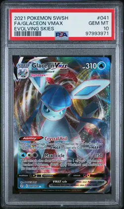 2021 POKEMON SWORD & SHIELD EVOLVING SKIES #041 FULL ART/GLACEON VMAX PSA 10 - Image 1