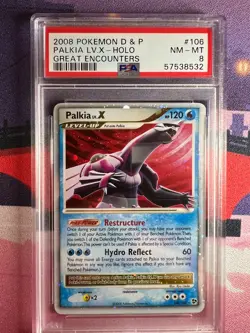 2008 POKEMON DIAMOND & PEARL GREAT ENCOUNTERS #106 PALKIA LV.X-HOLO PSA 8 - Image 1