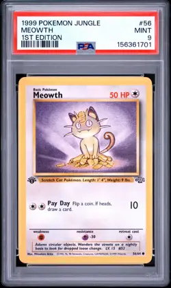 1999 Pokemon Jungle 1st Edition #56 Meowth PSA 9 MINT - Image 5