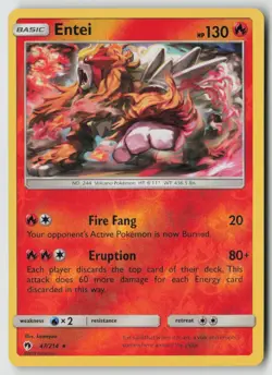 Entei 47/214 Rare Lost Thunder Pokemon Reverse Holo Moderately Played - Image 1