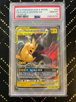 2019 Pokemon Sun & Moon Team Up #33 Pikachu & Zekrom GX PSA 10 Gem Mint - Image 1