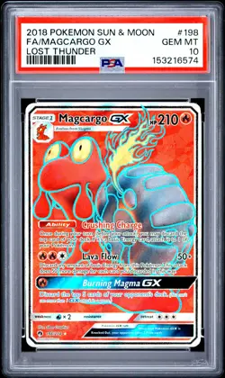 2018 POKEMON SUN & MOON LOST THUNDER #198 FULL ART/MAGCARGO GX PSA 10 - Image 1