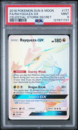 2018 Pokemon Rayquaza GX Celestial Storm Secret #177 PSA 9 - Image 1