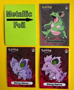 💥 NIDOQUEEN & NIDORAN Evolution Pokemon ART Cards 1997 “SHINY” Set 3 PC SET 💥 - Image 1