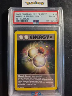 First Edition 2002 Pokemon Neo Destiny 16/105 Miracle Energy Holo PSA NM-MT 8 - Image 1
