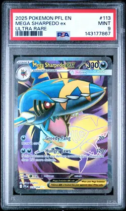 2025 POKEMON PFL EN-PHANTASMAL FLAMES ULTRA RARE #113 MEGA SHARPEDO EX PSA 9 - Image 1