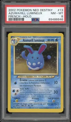 2002 Pokemon FRENCH Unlimited Neo Destiny Azumarill Lumineux Holo 13/105 PSA 8 - Image 1
