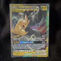 Pokemon Pikachu & Zekrom GX SM Team Up Ultra Rare TAG TEAM GX Basic Holo 33/181 - Image 1