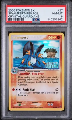2006 POKEMON EX CRYSTAL GUARDIANS #27 SWAMPERT-REVERSE FOIL PSA 8 - Image 1