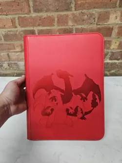 Pokemon Charizard Ultra Pro Embossed 9 Pocket Trading Card Zip Binder Red Used - Image 1