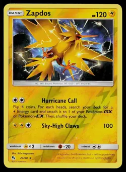 Pokemon Card Hidden Fates Zapdos 24/68 Reverse Holo Rare - Image 1