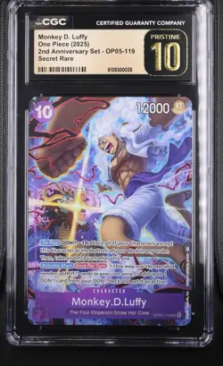 One Piece Monkey D Luffy OP05-119 2nd Anniversary Set Promo CGC PRISTINE 10 - Image 1