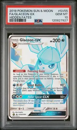 2019 POKEMON SUN & MOON HIDDEN FATES FA/GLACEON GX #SV55 PSA GEM MT 10 - Image 1