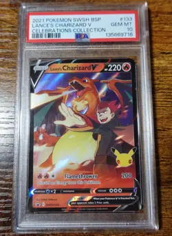 Lance’s Charizard V SWSH133 PSA 10 Promo Celebrations Collection Pokemon Card - Image 1