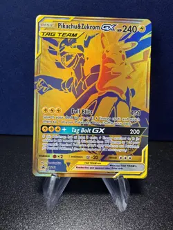 Pokemon Pikachu and Zekrom GX Tag Team Gold Full Art Promo Card SM248 - Image 1