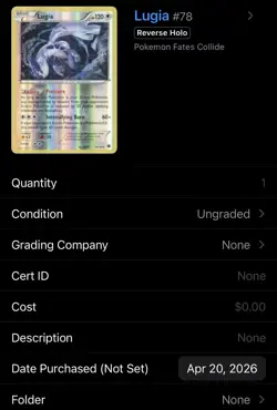 Lugia 78/124 Fates Collide Reverse Holo Rare Basic Psychic Pokemon TCG Card - Image 3