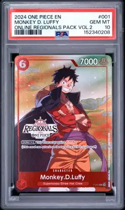 ONE PIECE PSA 10 MONKEY D LUFFY P-001 2024 ONLINE REGIONALS ENGLISH GEM MINT - Image 1