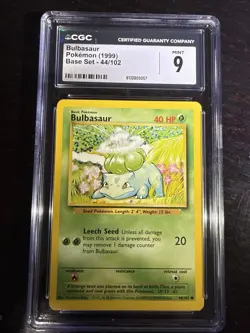 Pokemon TCG Bulbasaur Base Set (1999) CGC 9 44/102 Regular Common English - Image 1
