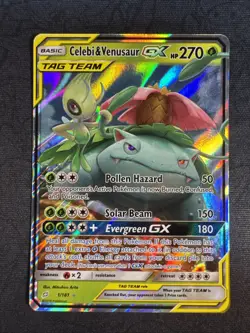 Celebi & Venusaur GX 1/181 Team Up Holo Sun & Moon Pokemon BM - Image 1