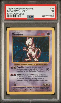 PSA 1 Shadowless Mewtwo 10/102 Base Set Holo 1999 Pokemon - Image 1