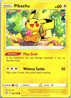 Pikachu 052/196 Lost Origin Pokemon TCG C NM - Image 1