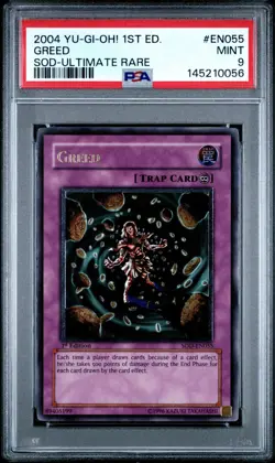 ULTIMATE RARE SOD-EN055 GREED PSA 9 1ST EDITION - 2004 YU-GI-OH! - Image 1
