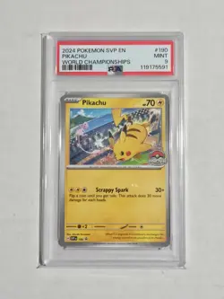2024 POKEMON SVP EN-SV BLACK STAR PROMO WORLD CHAMPIONSHIPS #190 PIKACHU PSA 9 - Image 1