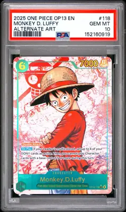 One Piece Monkey D Luffy Alternate Art OP13-118 PSA 10 Gem Mint - Image 1
