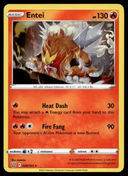 Entei 20/163 Pokemon Card Battle Styles Rare 130 HP Holo Near Mint I16 - Image 1