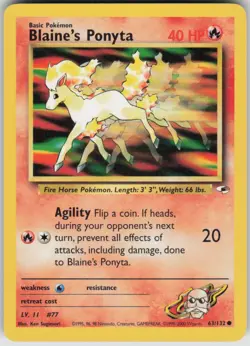 Pokemon Blaine's Ponyta Common Gym Heroes 063/132 NM - Image 1