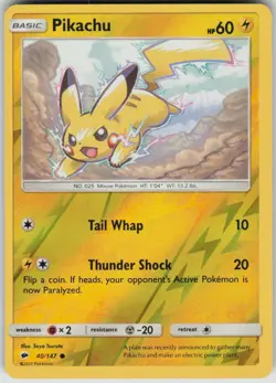 Pokemon Pikachu Common SM - Burning Shadows 40/147 NM - Image 1