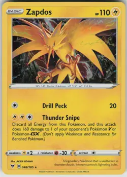 Pokemon Zapdos Holo Rare SWSH04: Vivid Voltage 048/185 NM - Image 1