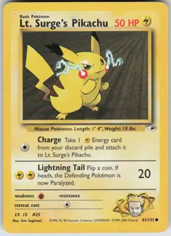 Pokemon Lt. Surge's Pikachu Common Gym Heroes 081/132 LP - Image 1