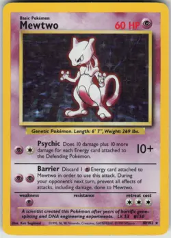 Pokemon Mewtwo Holo Rare Base Set 010/102 LP - Image 1