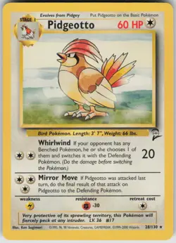 Pokemon Pidgeotto Rare Base Set 2 028/130 LP - Image 1