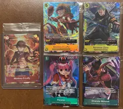 Sealed One Piece OP12 Lot Of 5 Promo Cards From Illustration Set & Treasure Set - Image 1