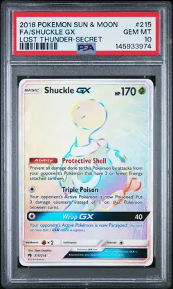 2018 POKEMON SUN & MOON LOST THUNDER SECRET #215 FULL ART/SHUCKLE GX PSA 10 - Image 1