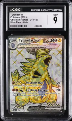 2023 POKEMON OBSIDIAN FLAMES ULTRA RARE HOLO #211 TYRANITAR EX CGC 9 - Image 1