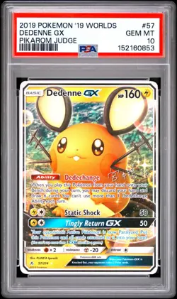 Pokemon Dedenne GX '19 Worlds Pikarom Judge #57 PSA 10 Gem Mint - Image 1